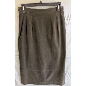 Vtg Rebecca Thomas Pencil Skirt Sz Small Faux Suede w/ Slits Dark Army Green